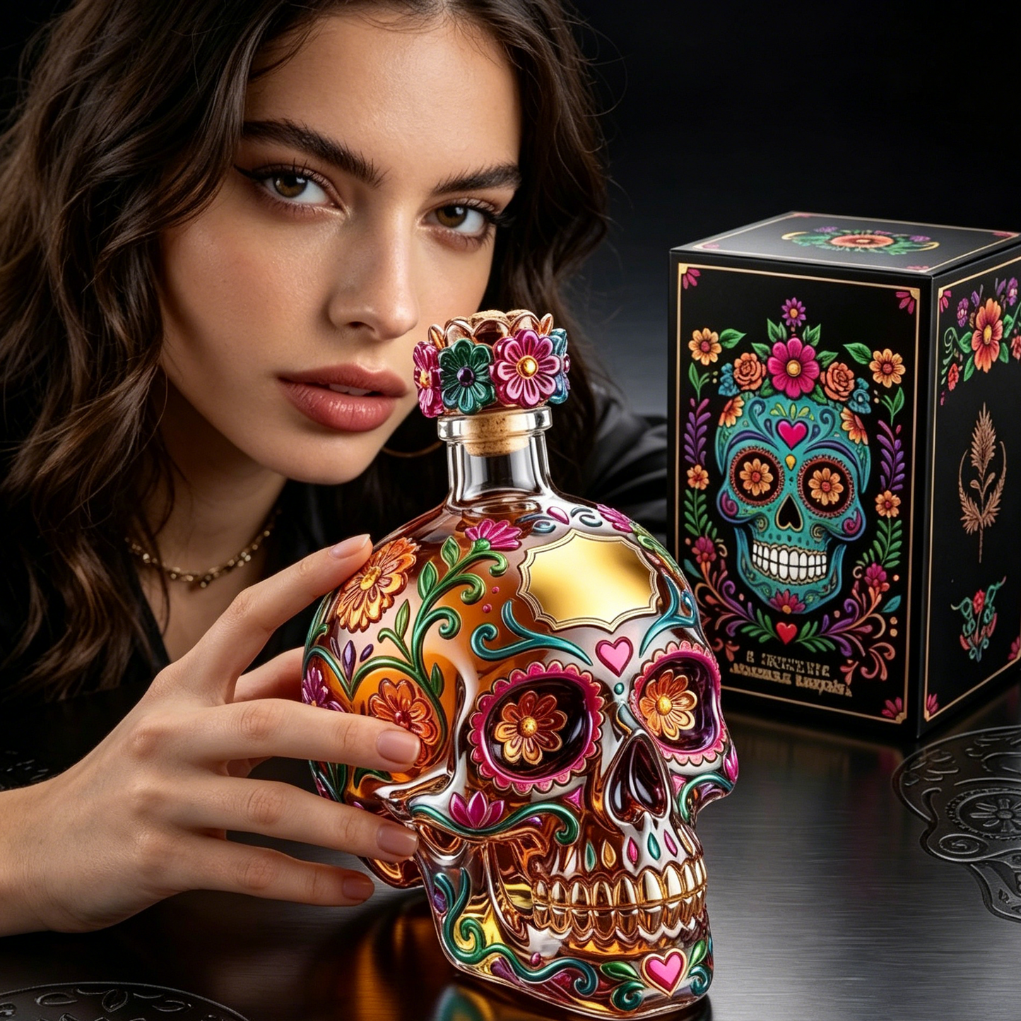 🔥Limited Edition 50% OFF 🍷Day of the Dead Limited Edition Tequila Skull Glass Bottle