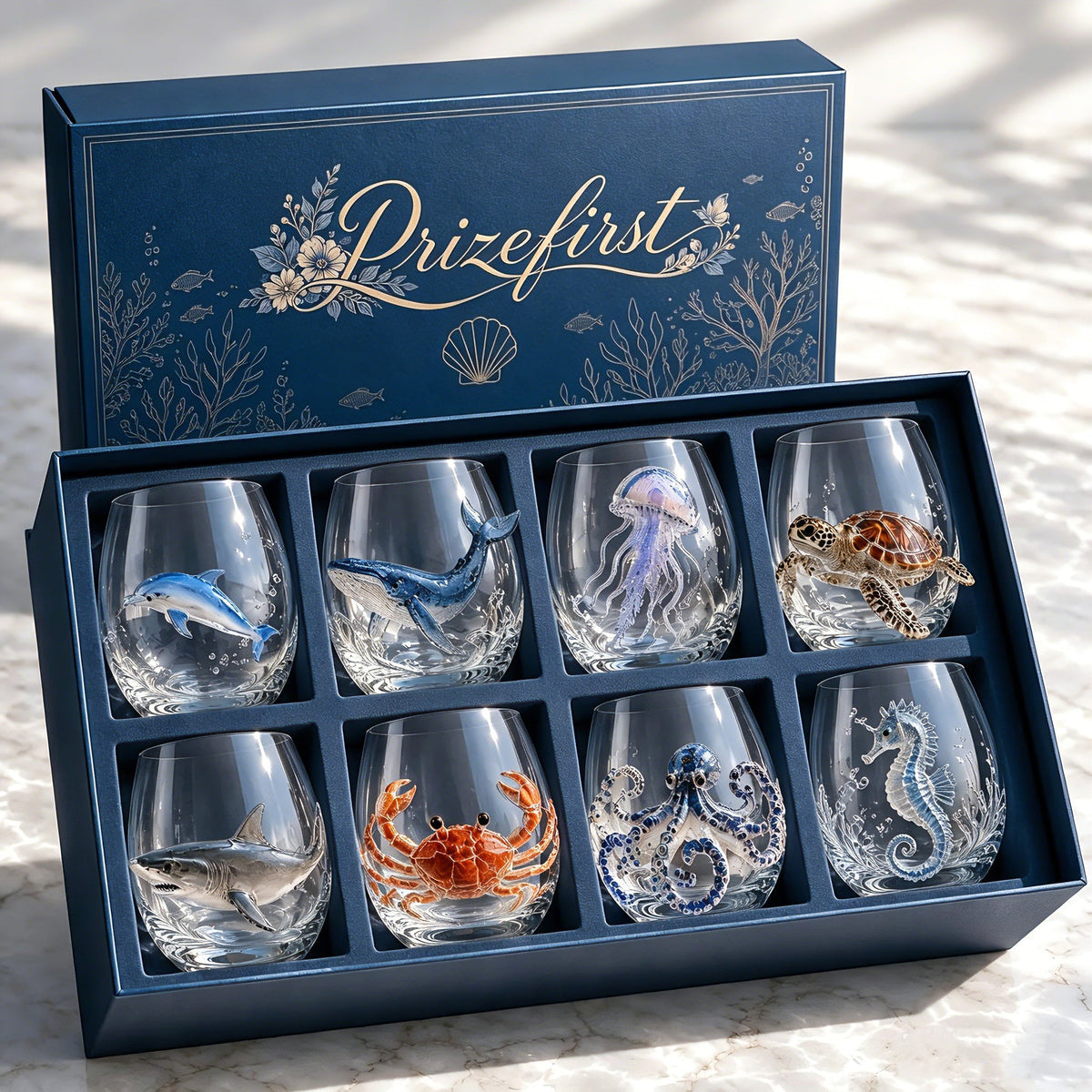 🌊 3D Ozeantierglas – Skulpturales Trinkgeschirr mit Meerestieren