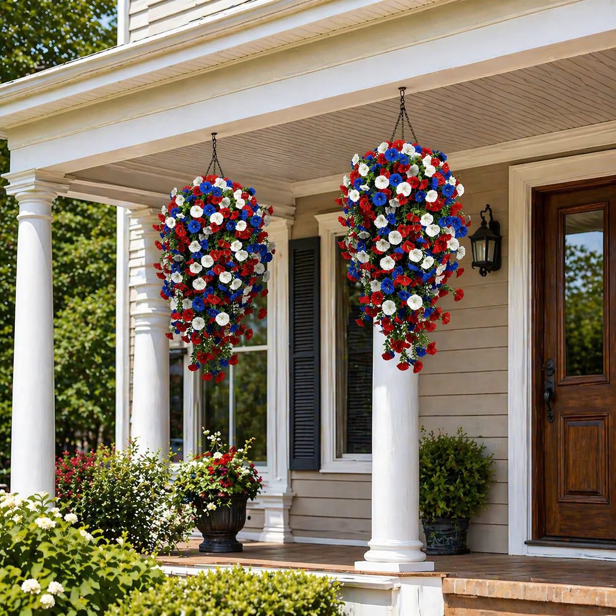 šPatriotic Hanging Flower Baskets š“āŖšµ - Artificial Outdoor Decor, No Maintenance