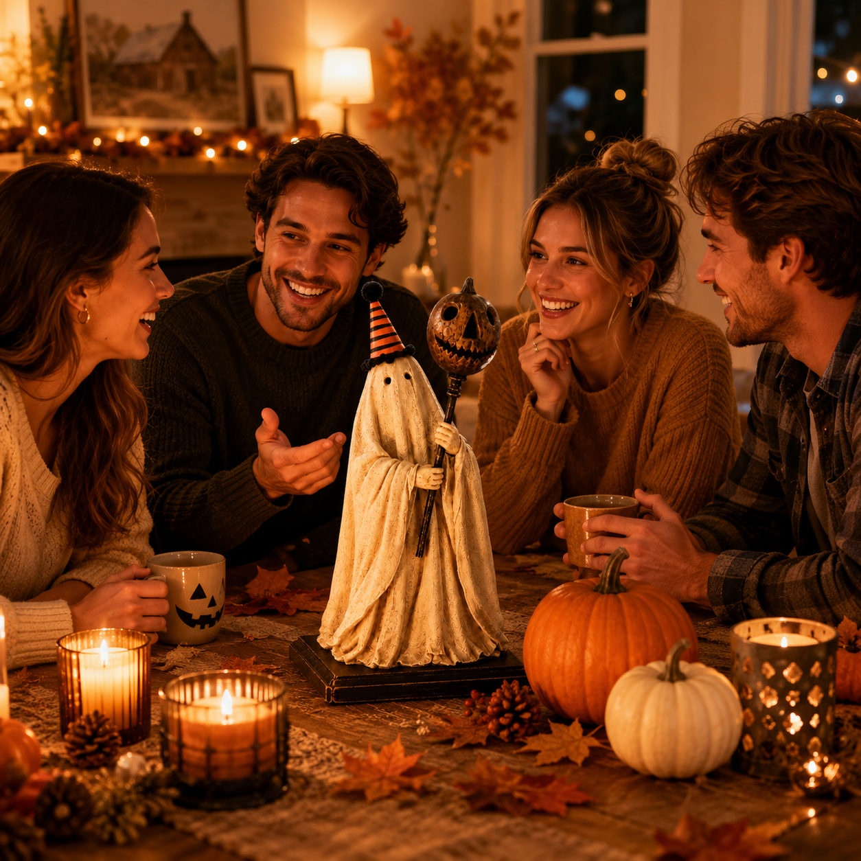 ✨🎃 Limited Seasonal Edition - 👻 Lighted Vintage Ghost Figurine with Glowing Pumpkin Staff