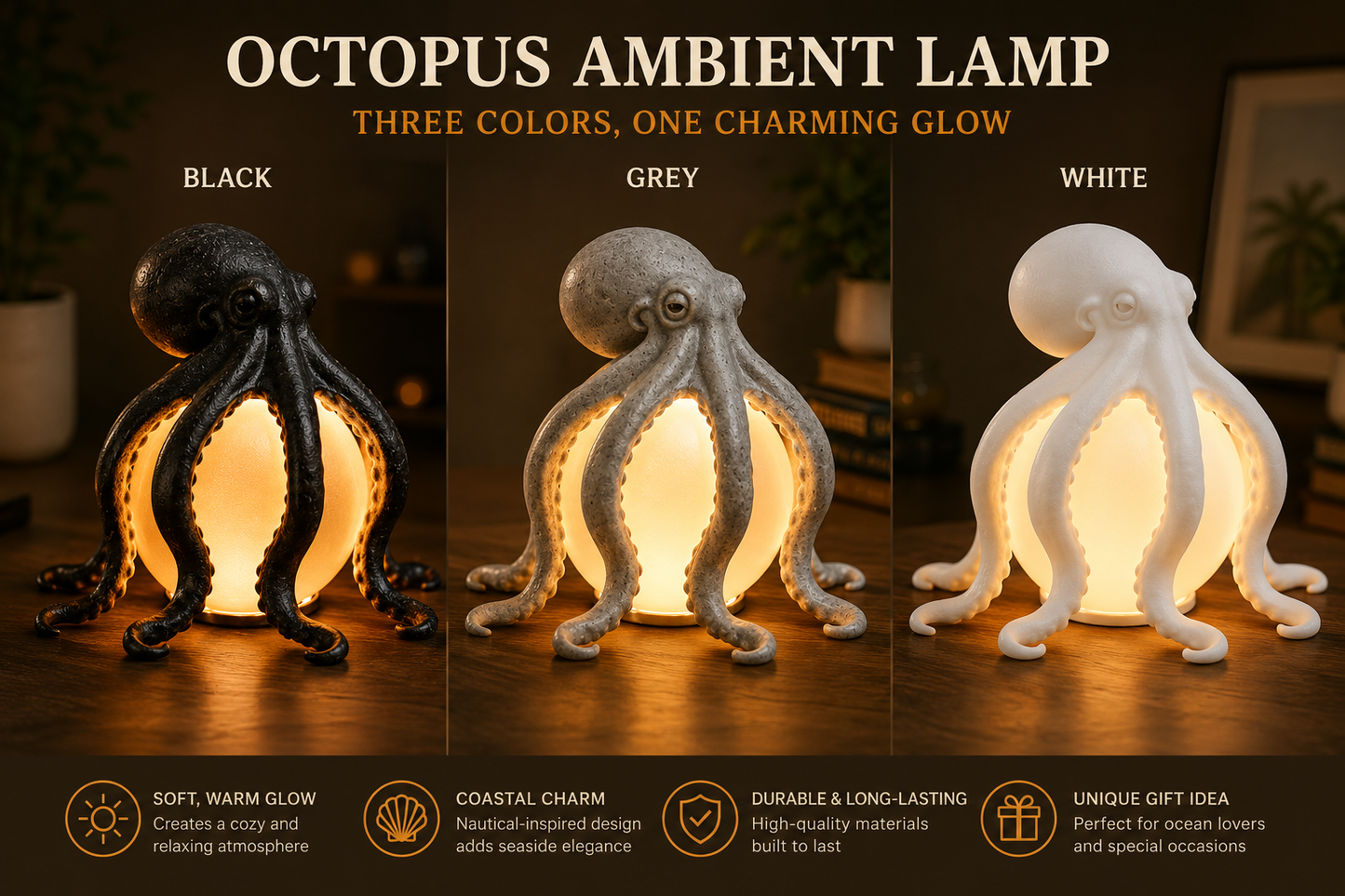 š Octopus Ocean Decor Table Lamp ā Coastal Ambient Lighting & Artistic Home DĆ©cor