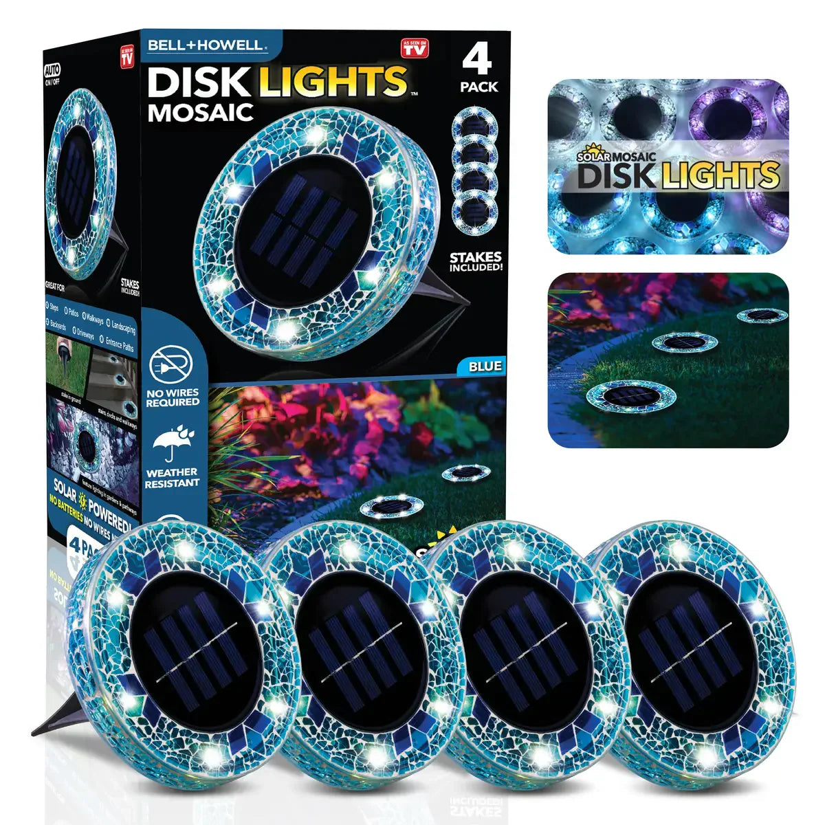 4/8 Pack solar outdoor Mosaic Disk Lights, Waterproof Decorative Pathway LED Light