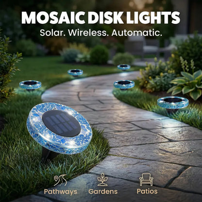 4/8 Pack solar outdoor Mosaic Disk Lights, Waterproof Decorative Pathway LED Light