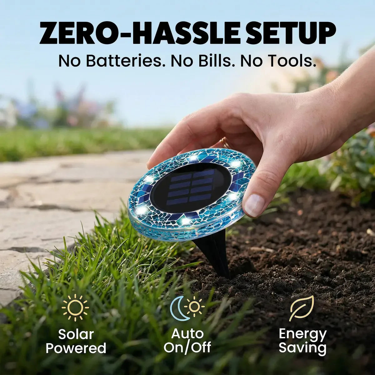 4/8 Pack solar outdoor Mosaic Disk Lights, Waterproof Decorative Pathway LED Light