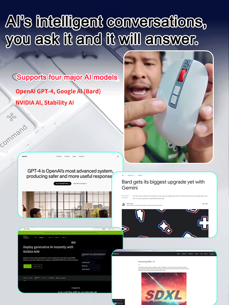 🖱️AI Voice Mouse: Enables voice input, translation, or search with a single click; connects via Bluetooth or USB.