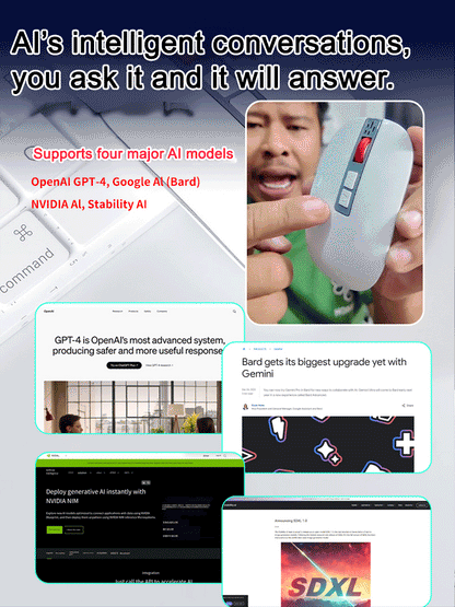 🖱️AI Voice Mouse: Enables voice input, translation, or search with a single click; connects via Bluetooth or USB.
