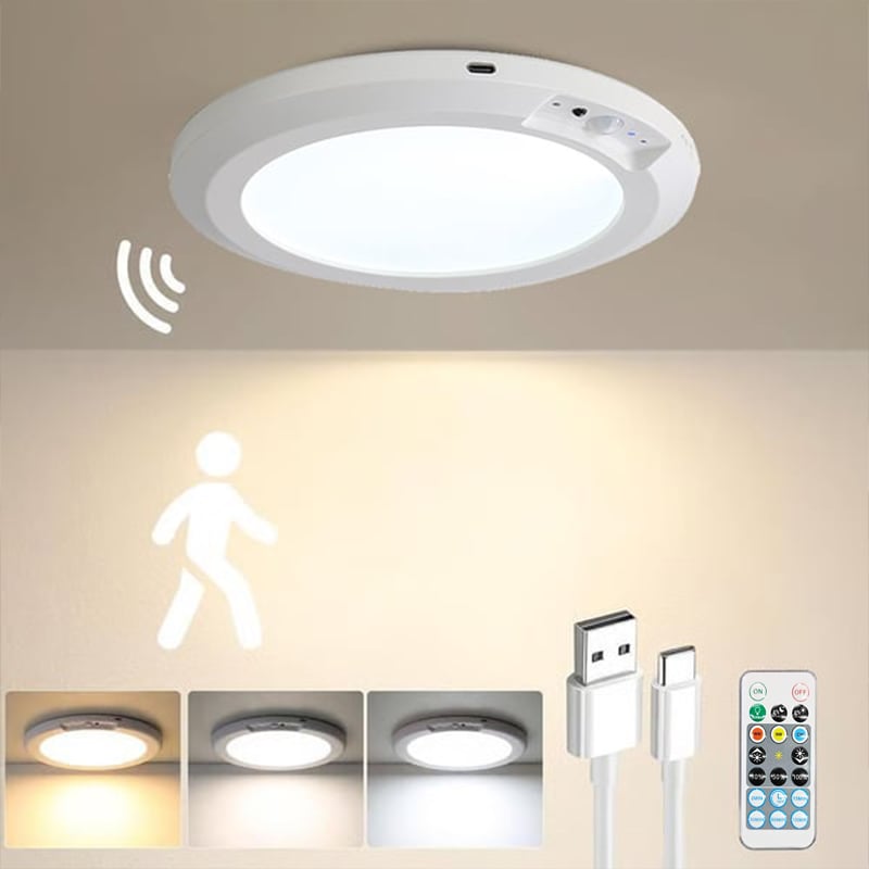 Upgraded Wireless Rechargeable Motion Sensor Ceiling Light with Remote