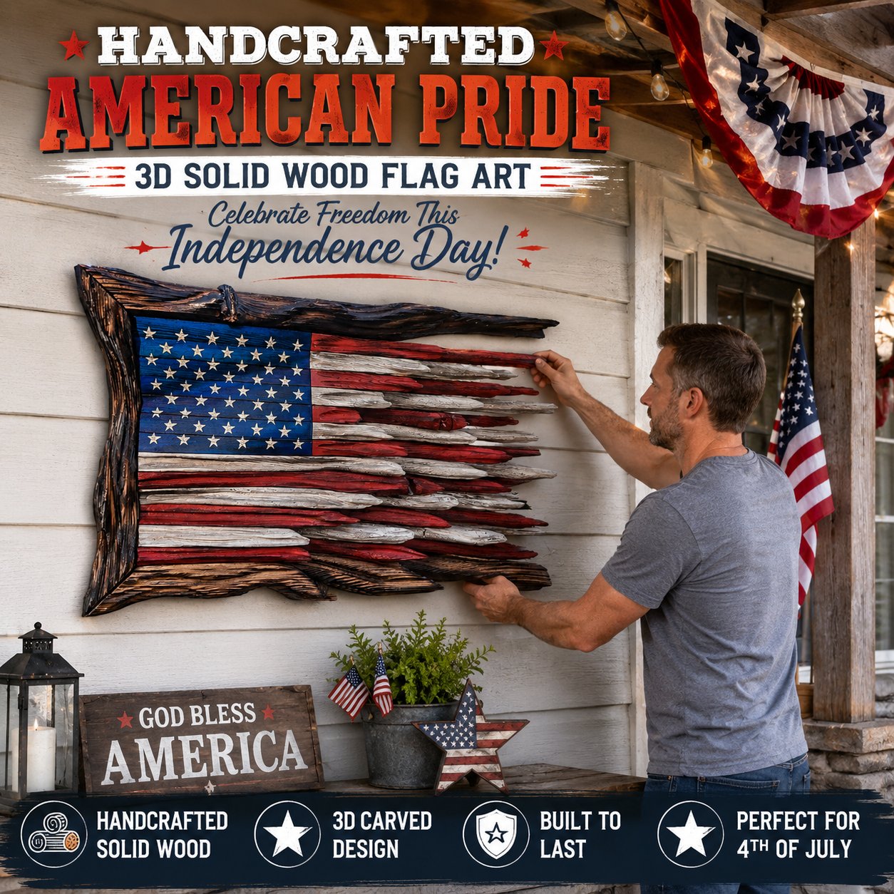 🔥2026 Limited Edition 🇺🇸 Handmade Wooden American Flag Wall Art