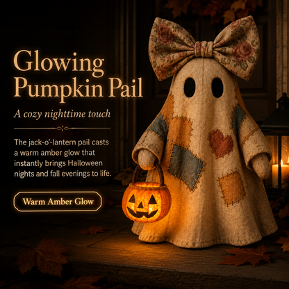 🔥 FLASH SALE - 👻🎃 Light-Up Patchwork Ghost with LED Jack-o'-Lantern Basket