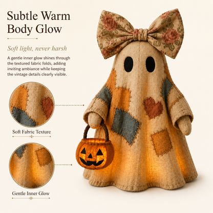 🔥 FLASH SALE - 👻🎃 Light-Up Patchwork Ghost with LED Jack-o'-Lantern Basket