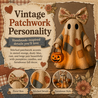 🔥 FLASH SALE - 👻🎃 Light-Up Patchwork Ghost with LED Jack-o'-Lantern Basket