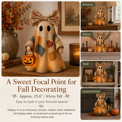 🔥 FLASH SALE - 👻🎃 Light-Up Patchwork Ghost with LED Jack-o'-Lantern Basket