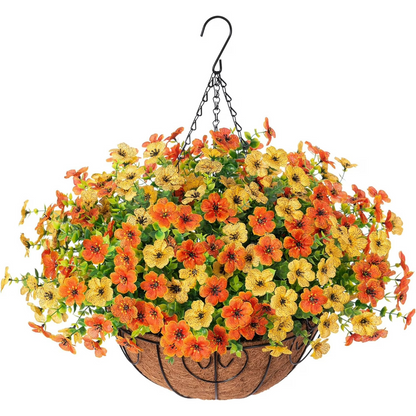 💐 Artificial Daisy Hanging Basket -🏡 Low Maintenance Outdoor Silk Flower Planter for Patio & Garden