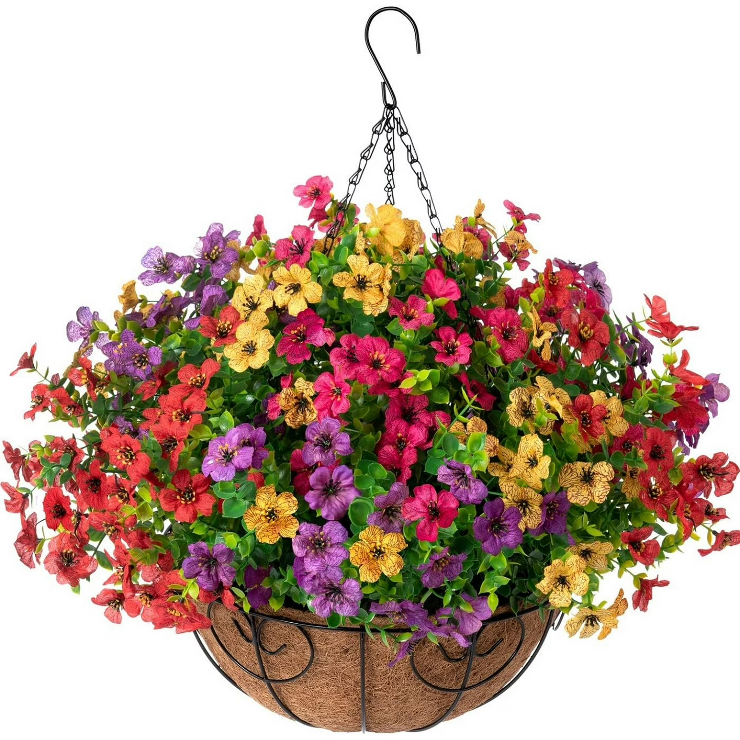 💐 Artificial Daisy Hanging Basket -🏡 Low Maintenance Outdoor Silk Flower Planter for Patio & Garden