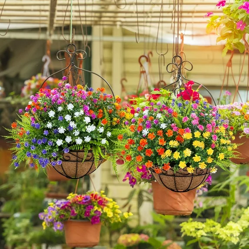 💐 Artificial Daisy Hanging Basket -🏡 Low Maintenance Outdoor Silk Flower Planter for Patio & Garden