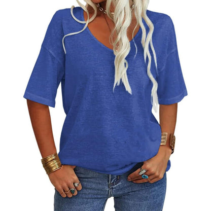 🔥Women's Solid Color V-Neck T-shirt [On Sale & Quick Ship!]
