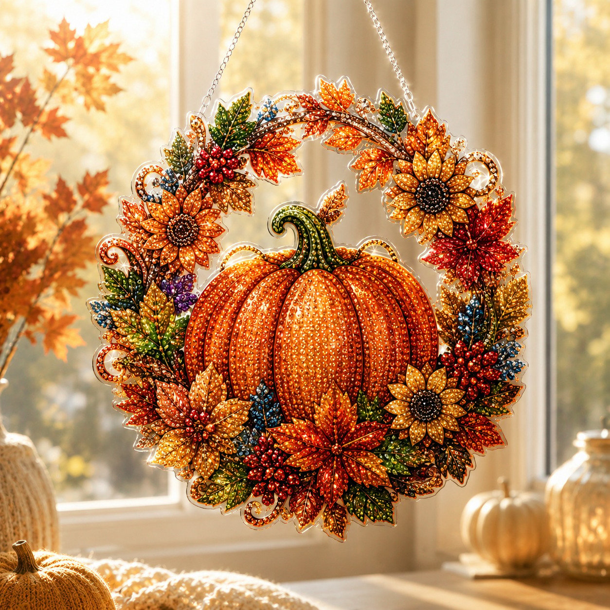 🔥Limited Edition 49% OFF - 🍂✨Autumn Harvest Pumpkin Diamond Art Hanging Ornament Kit
