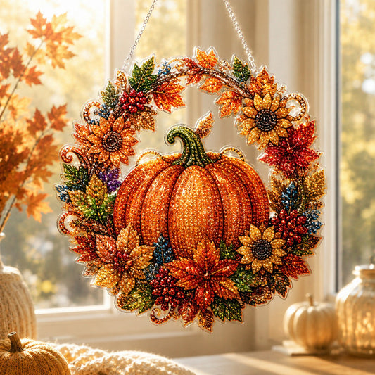 🔥Limited Edition 49% OFF - 🍂✨Autumn Harvest Pumpkin Diamond Art Hanging Ornament Kit