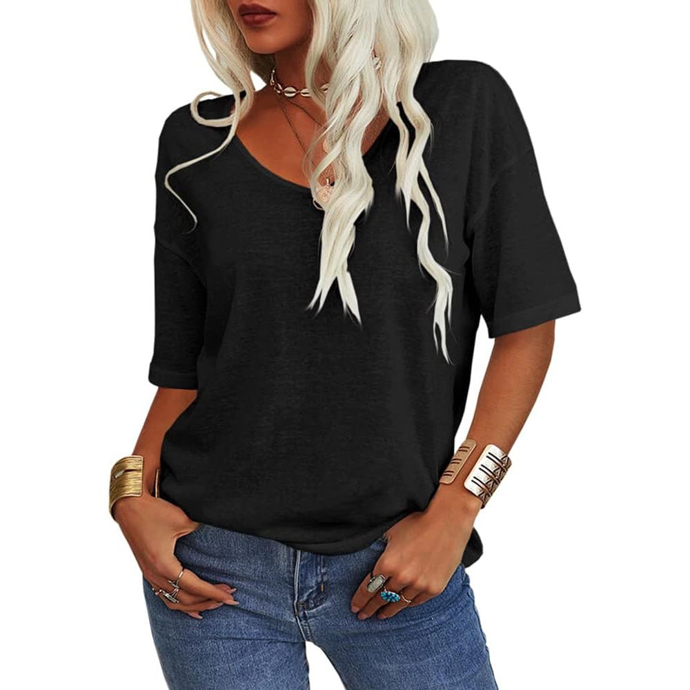 🔥Women's Solid Color V-Neck T-shirt [On Sale & Quick Ship!]