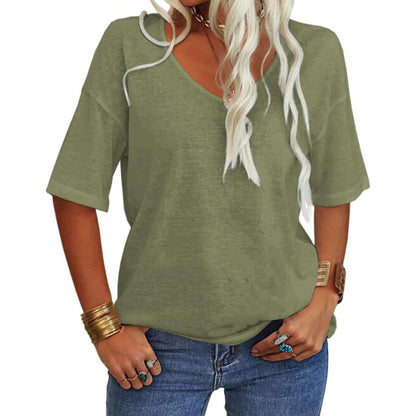 🔥Women's Solid Color V-Neck T-shirt [On Sale & Quick Ship!]