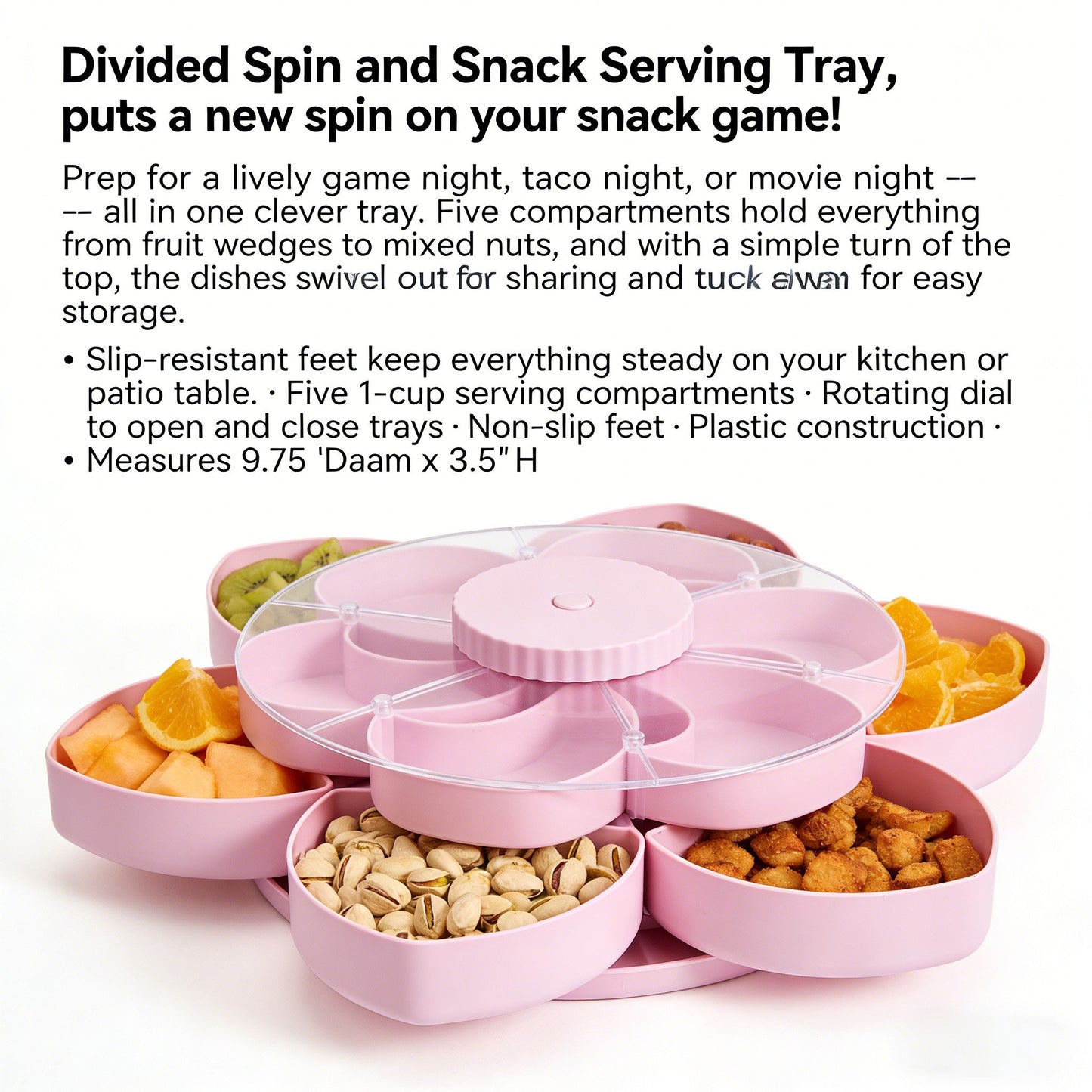 Divided Serving Tray That Spins – Perfect for Snacks, Dips & Party Appetizers