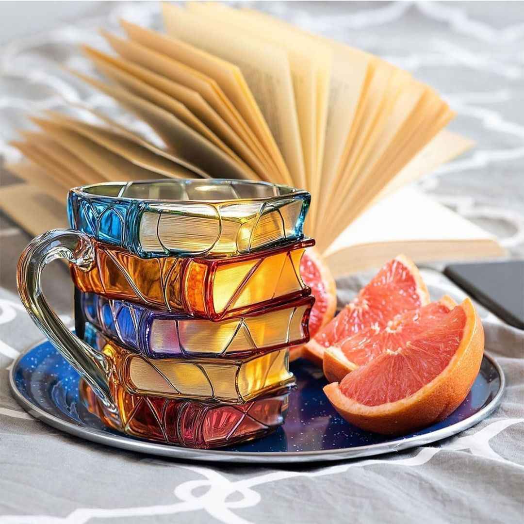 Ceramic Innovative 3D Painting Book Mug Unique Stacked