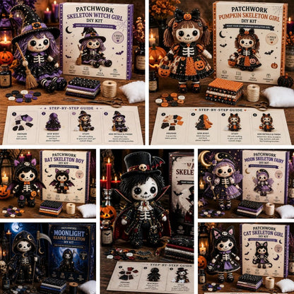 🔥HOT SALE 49% OFF🎃🧙‍♀️Patchwork Skeleton Witch Girl DIY Kit👻🦴🎃  – Handmade Halloween Wall & Door Décor