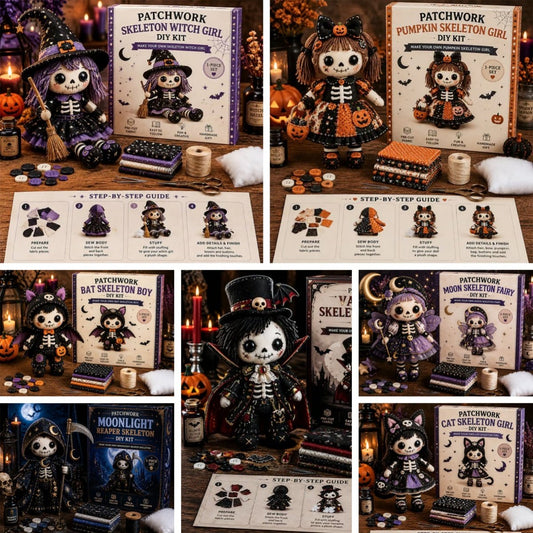 🔥HOT SALE 50% OFF🎃🧙‍♀️Patchwork Skeleton Witch Girl DIY Kit👻🦴🎃  – Handmade Halloween Wall & Door Décor