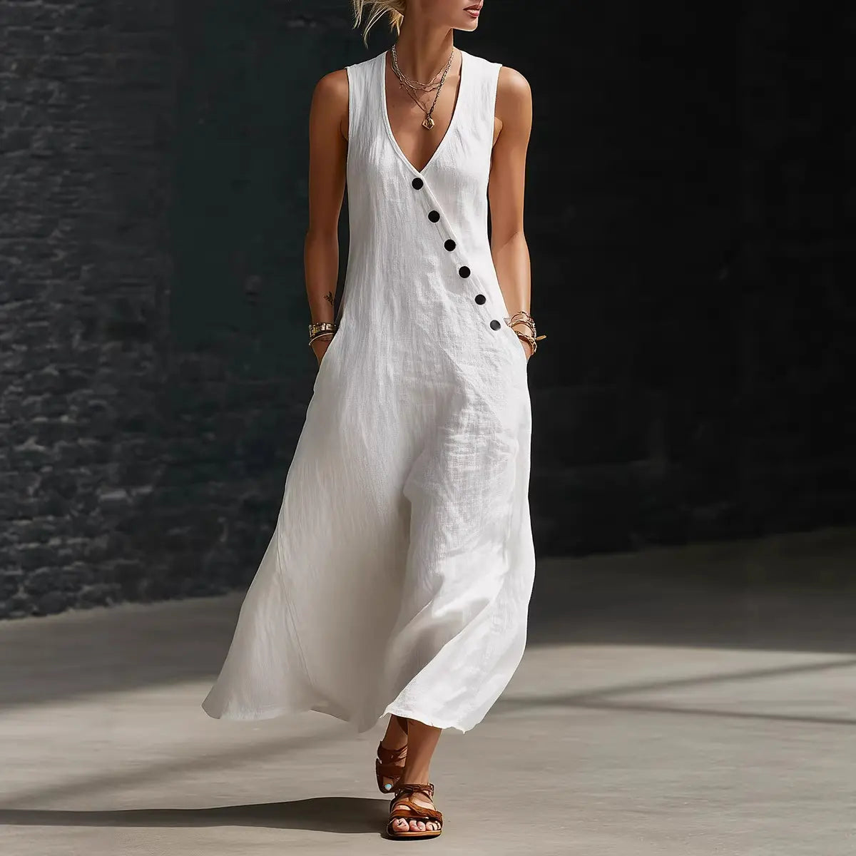 🌈New In 50% OFF🌟| Boho Linen Maxi Dress👗 - Perfect for Beach, Vacation & Brunch!