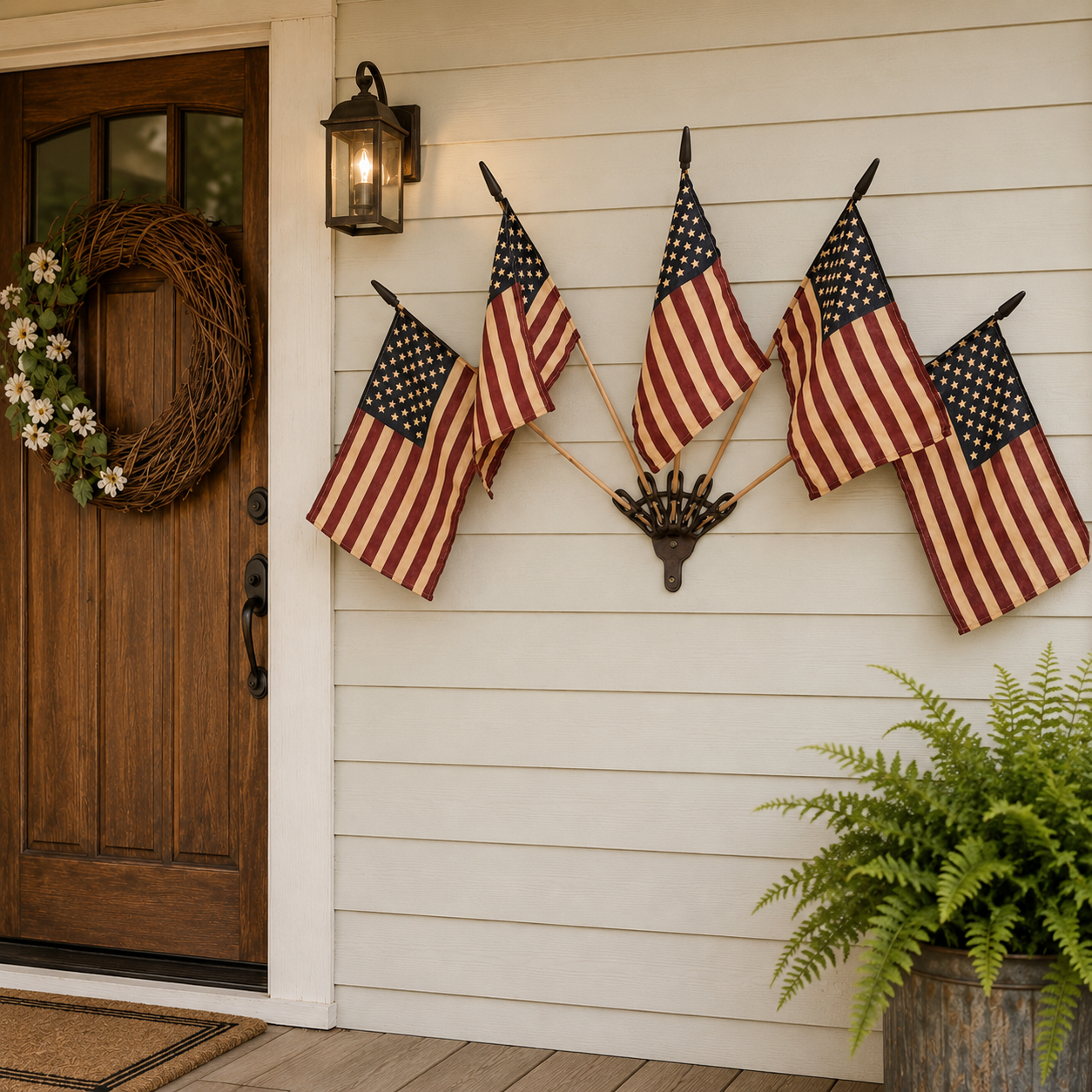 ⏳50% OFF🇺🇸 Rustic Cast Iron 5 Tea-Stained American Flag Wall Display✨
