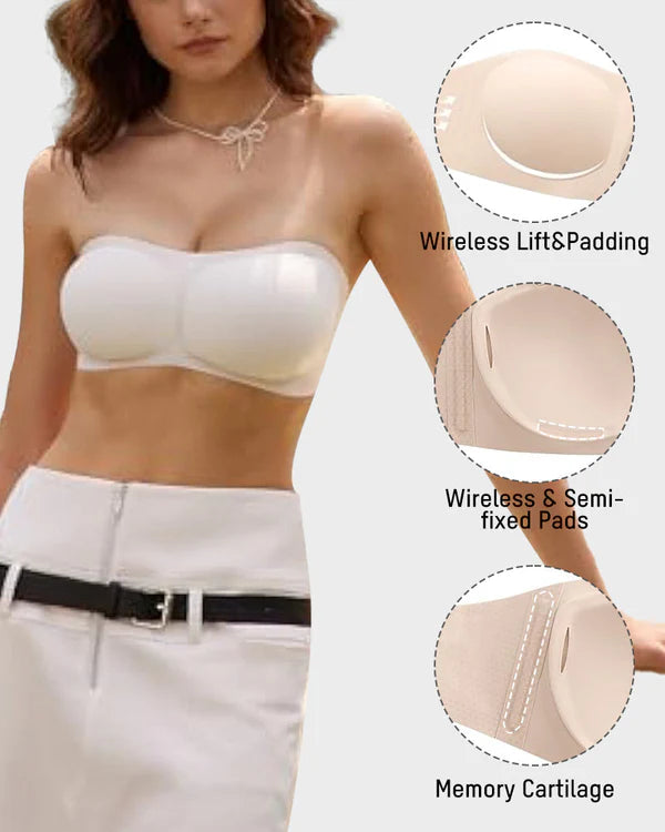 💞Womens Strapless Bras Push Up Bandeau Bra Non Slip Wireless Supportive Padded Bras Seamless Comfortable Tube Jelly Bra