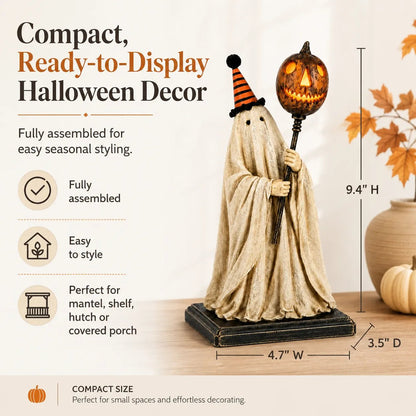 Lighted Vintage Ghost Figurine with Glowing Pumpkin Staff 👻💡