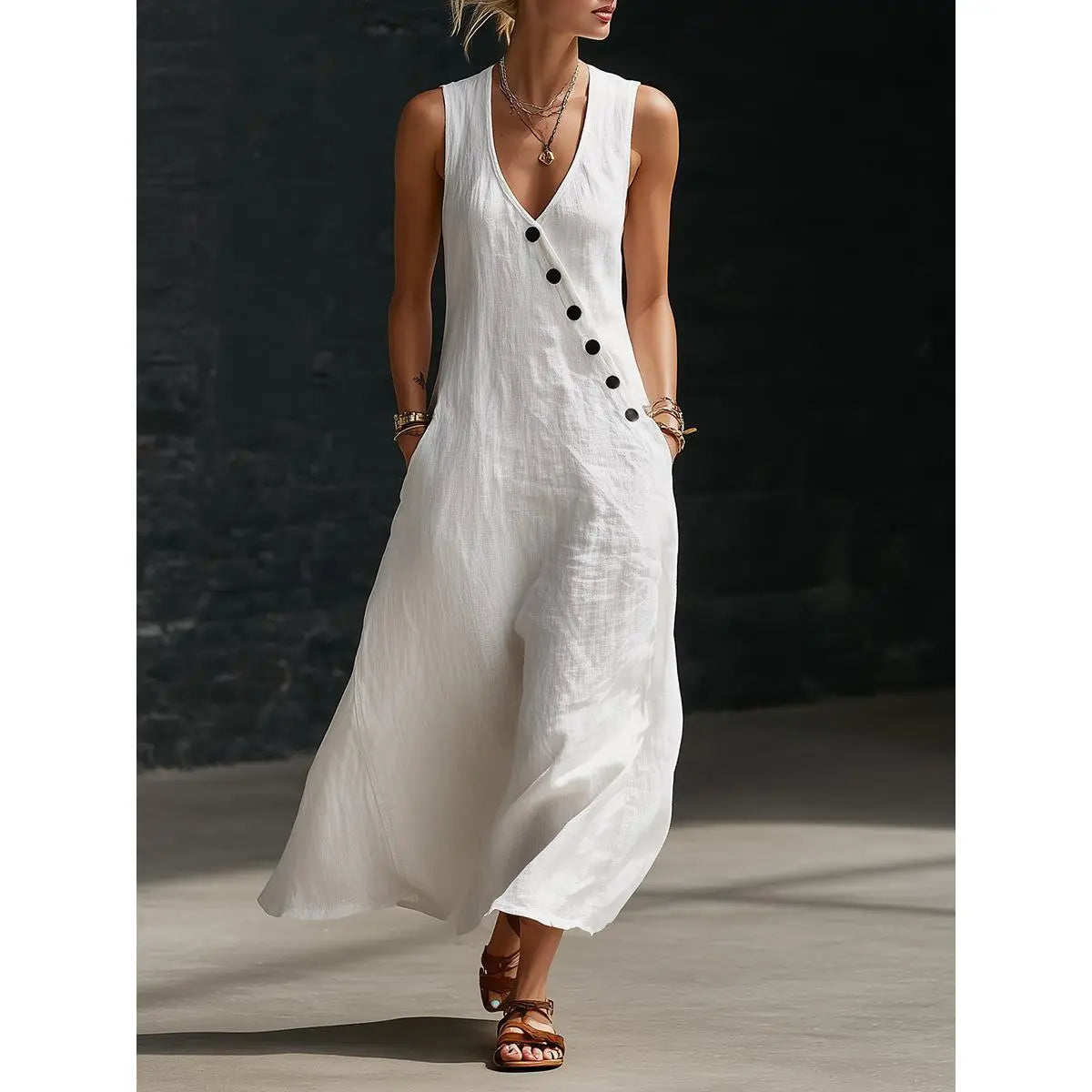 🌈New In 50% OFF🌟| Boho Linen Maxi Dress👗 - Perfect for Beach, Vacation & Brunch!
