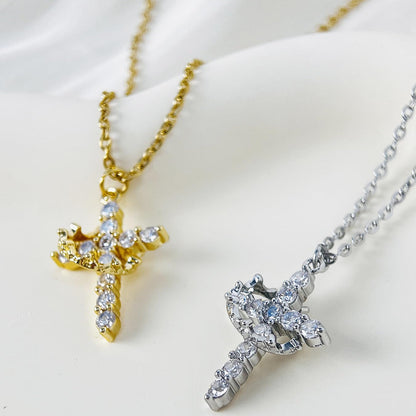✨Crown Cross Necklace | Dainty Crystal Cross Pendant