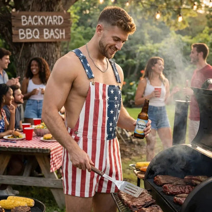 🇺🇸Men's and Women's American Flag Denim Overalls Stretch Shorts, Patriotic