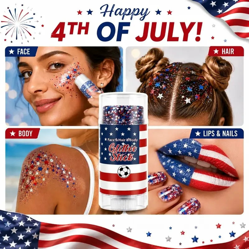 🔥LAST DAY 50% OFF 4th of July Glitter Stick - Red White Blue Patriotic Sparkle Gel for Face Hair & Body
