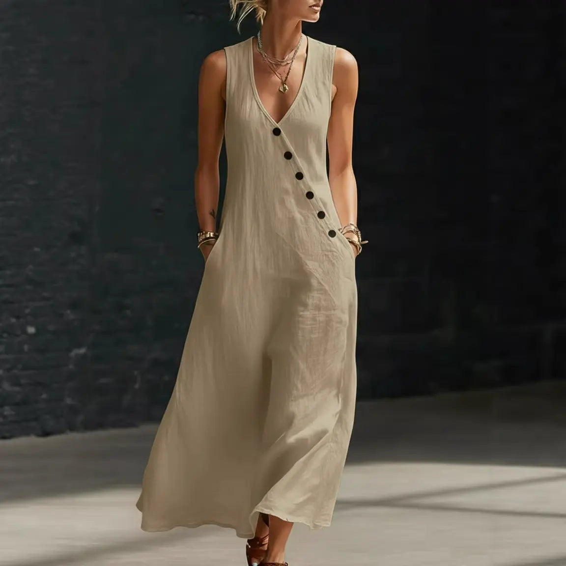 🌈New In 50% OFF🌟| Boho Linen Maxi Dress👗 - Perfect for Beach, Vacation & Brunch!