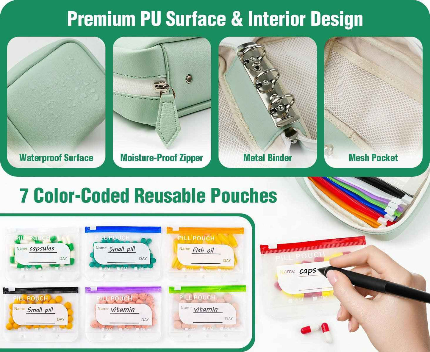 💊A8 Waterproof Pill Pouch Set – 7 to 14 Days of Meds & Vitamins💧Waterproof & Crush-Resistant Shell