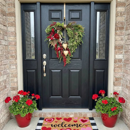❤️ Farmhouse Heart Wreath: Gold Bells, Red Roses & Berries🎉