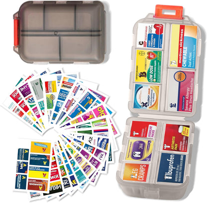 7 Day Travel Pill Organizer with 161 Labels Mini Pill Case