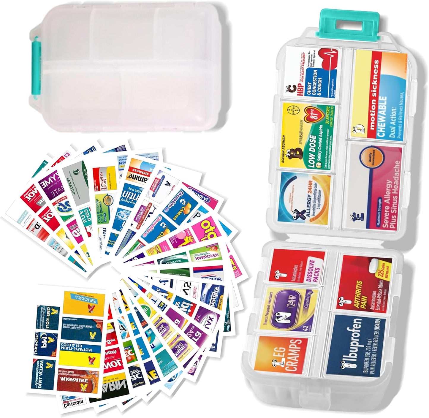 7 Day Travel Pill Organizer with 161 Labels Mini Pill Case