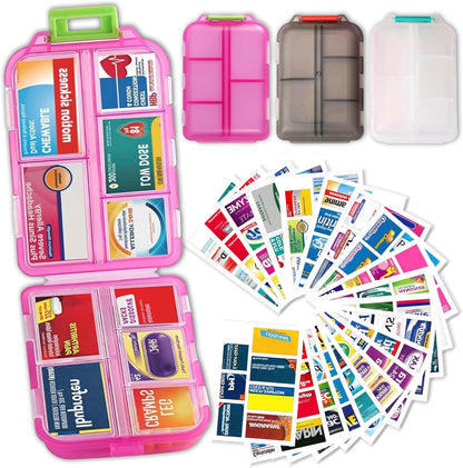 7 Day Travel Pill Organizer with 161 Labels Mini Pill Case