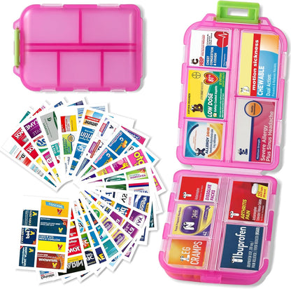 7 Day Travel Pill Organizer with 161 Labels Mini Pill Case