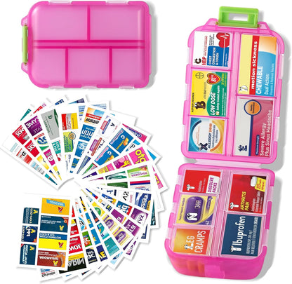 7 Day Travel Pill Organizer with 161 Labels Mini Pill Case