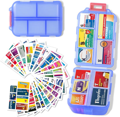 7 Day Travel Pill Organizer with 161 Labels Mini Pill Case