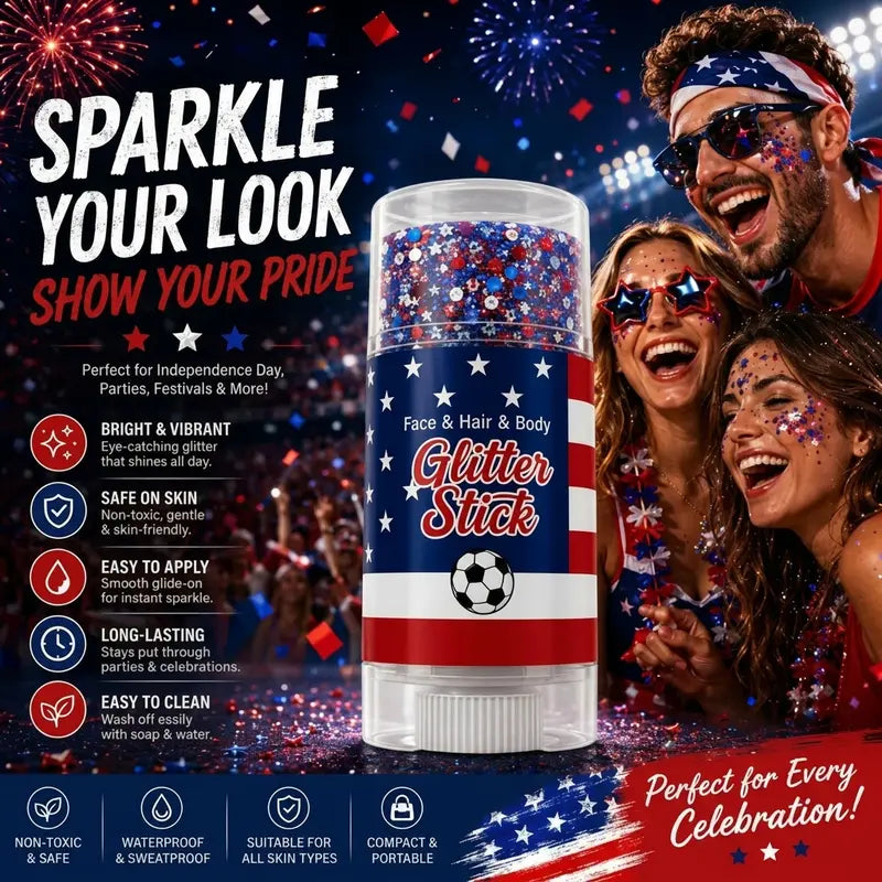 🔥LAST DAY 50% OFF 4th of July Glitter Stick - Red White Blue Patriotic Sparkle Gel for Face Hair & Body
