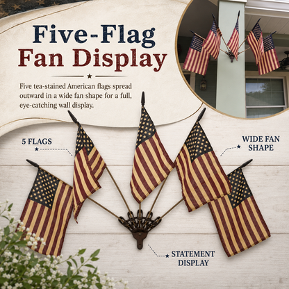 ⏳50% OFF🇺🇸 Rustic Cast Iron 5 Tea-Stained American Flag Wall Display✨