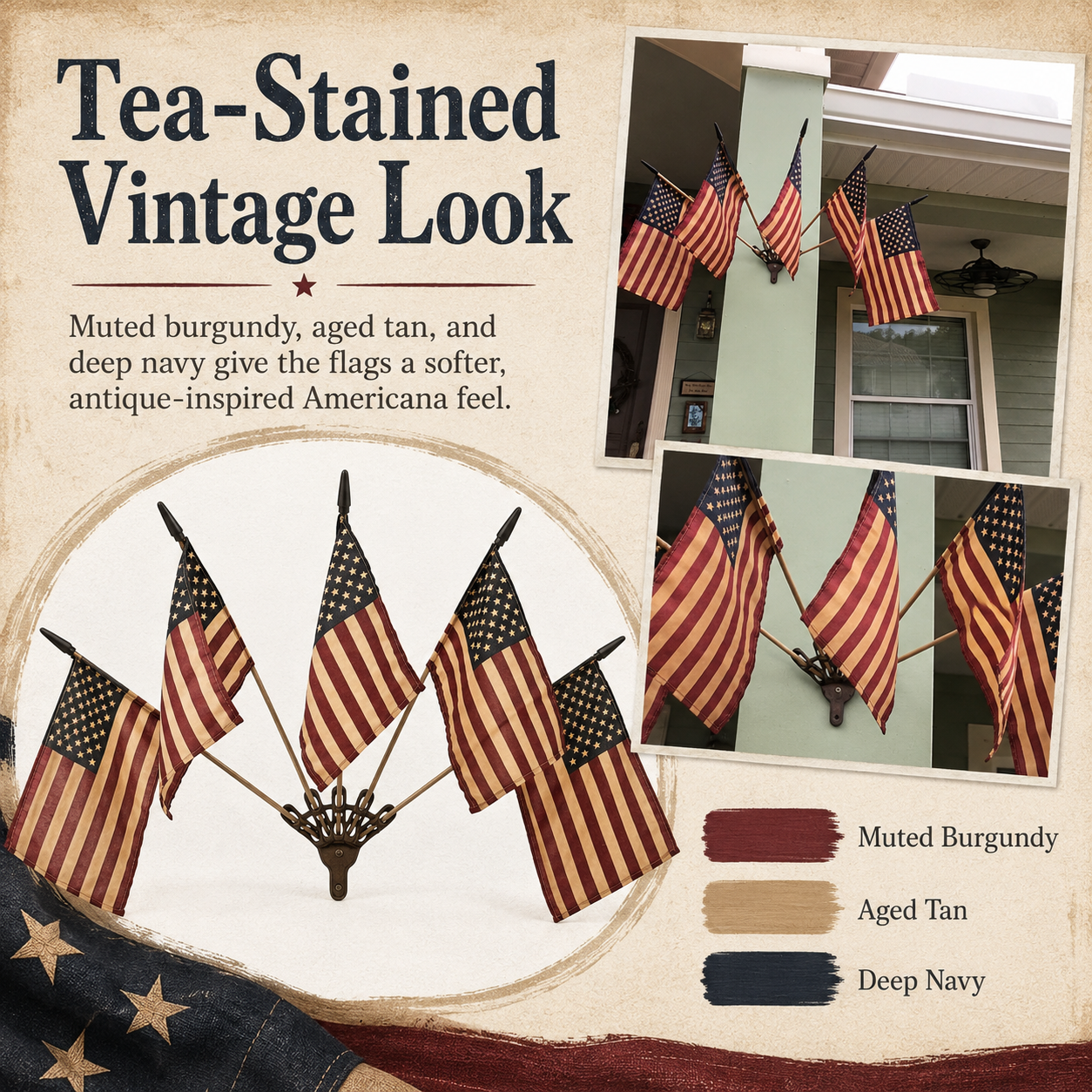 ⏳50% OFF🇺🇸 Rustic Cast Iron 5 Tea-Stained American Flag Wall Display✨
