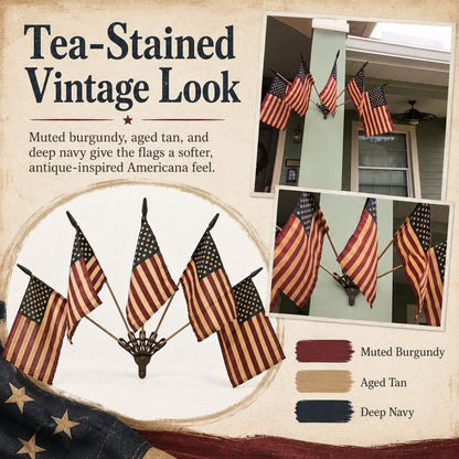 ⏳50% OFF🇺🇸 Rustic Cast Iron 5 Tea-Stained American Flag Wall Display✨