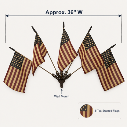 ⏳50% OFF🇺🇸 Rustic Cast Iron 5 Tea-Stained American Flag Wall Display✨
